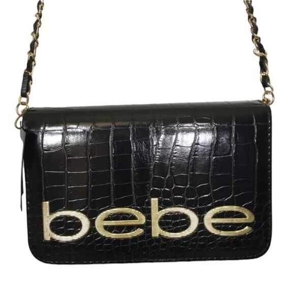 NWT Bebe Fabiola Stamped Faux Croc Embossed Crossbody Purse Bag Chain Strap - Picture 1 of 9